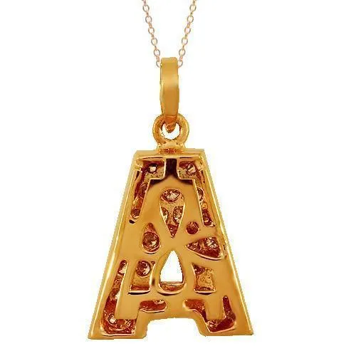 14K Solid Rose Gold Diamond Letter Initial A Pendant 1.00 Ctw