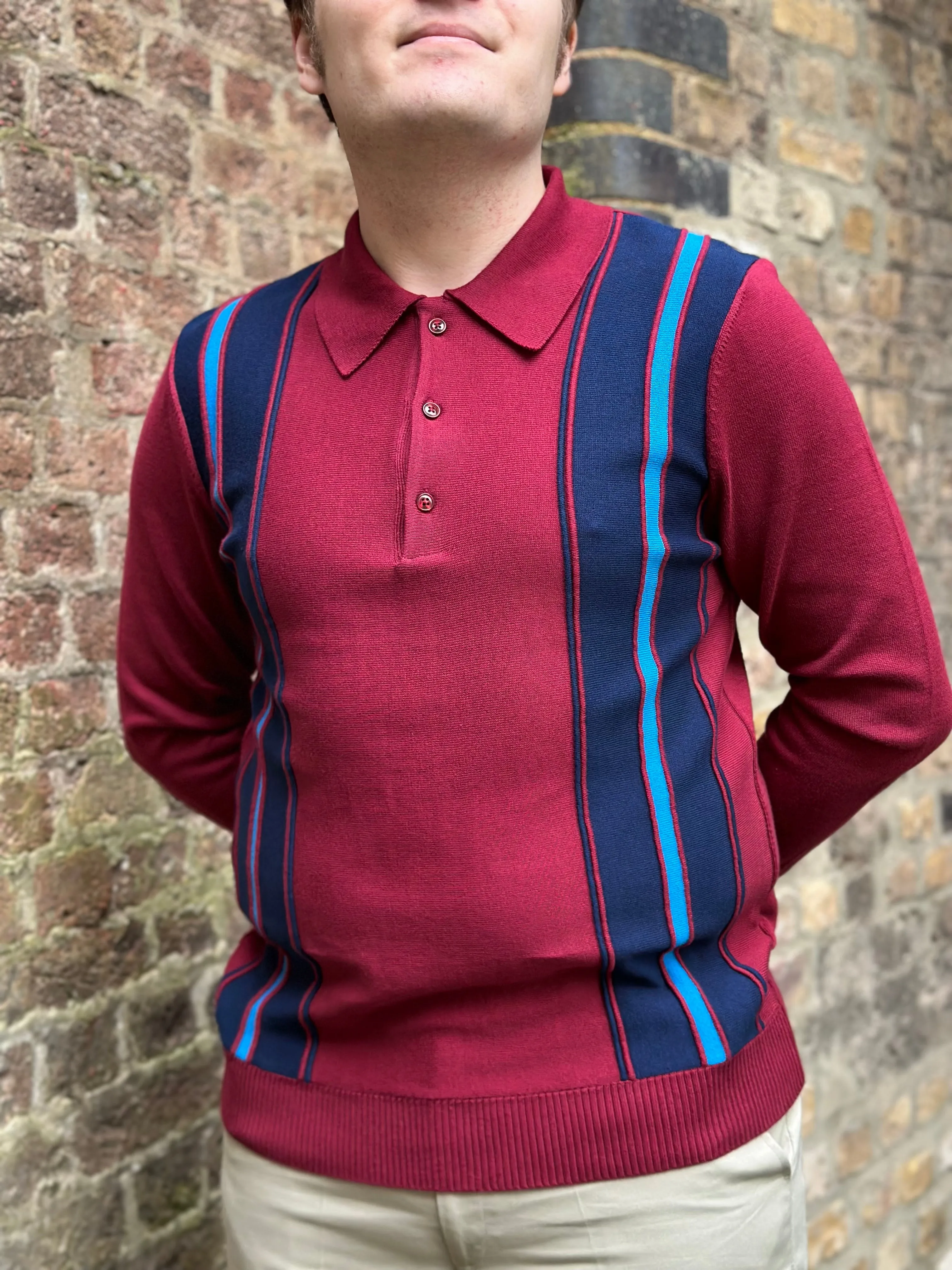 Art Gallery Clothing - Holmes Wine / Ibiza Blue Stripes 315 L/S - Polo Knit