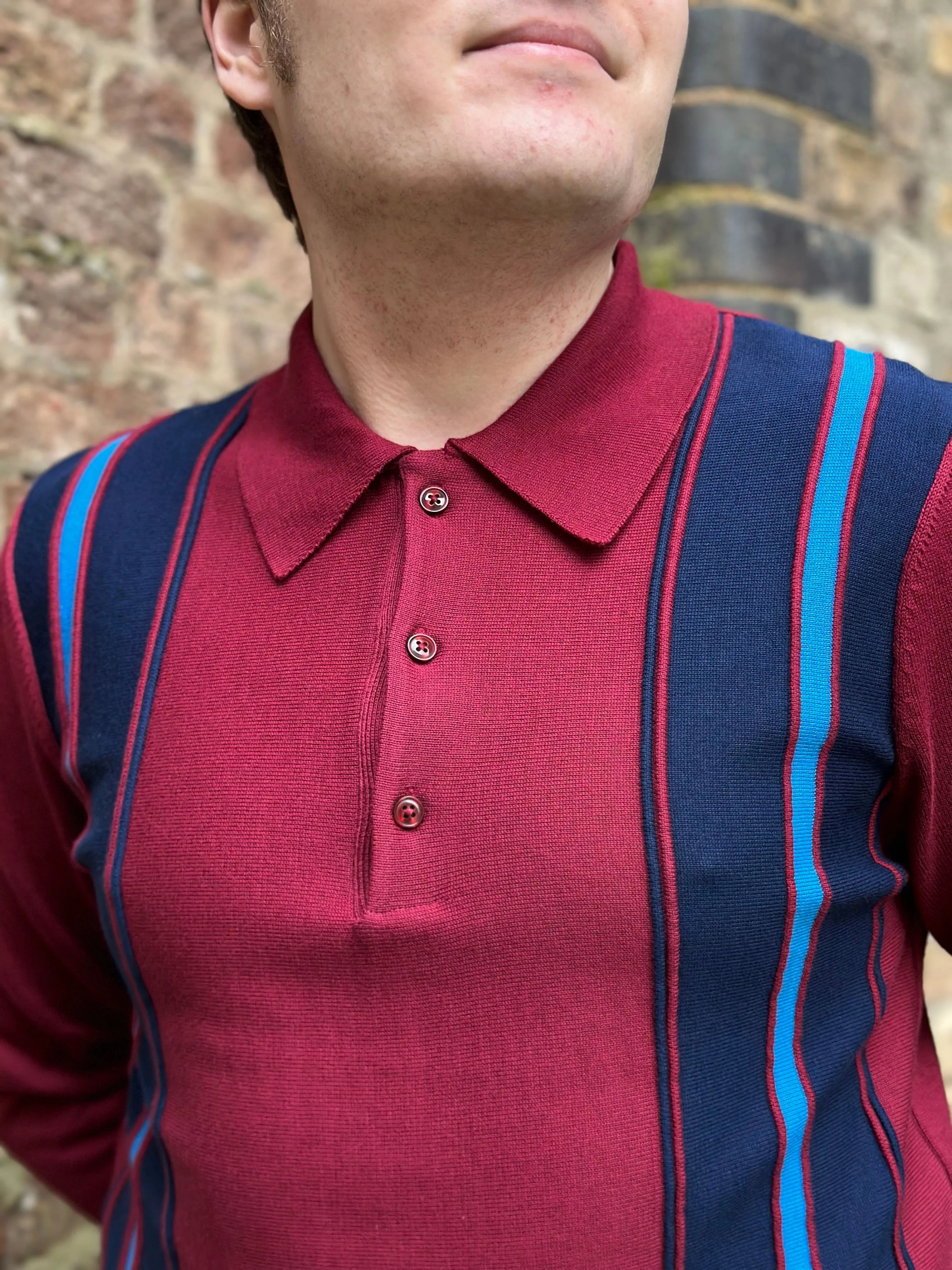 Art Gallery Clothing - Holmes Wine / Ibiza Blue Stripes 315 L/S - Polo Knit