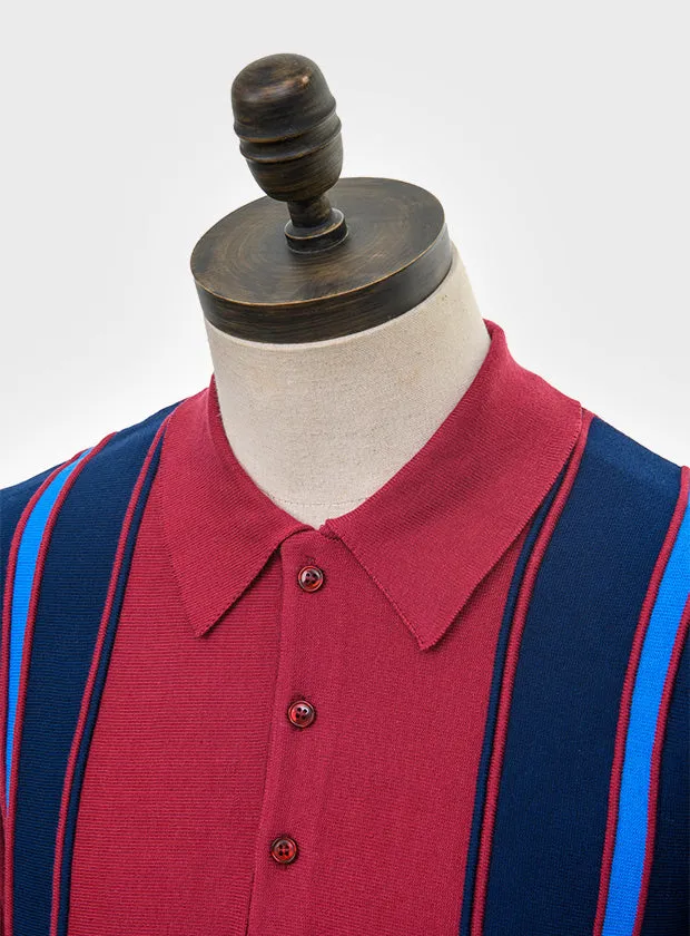 Art Gallery Clothing - Holmes Wine / Ibiza Blue Stripes 315 L/S - Polo Knit
