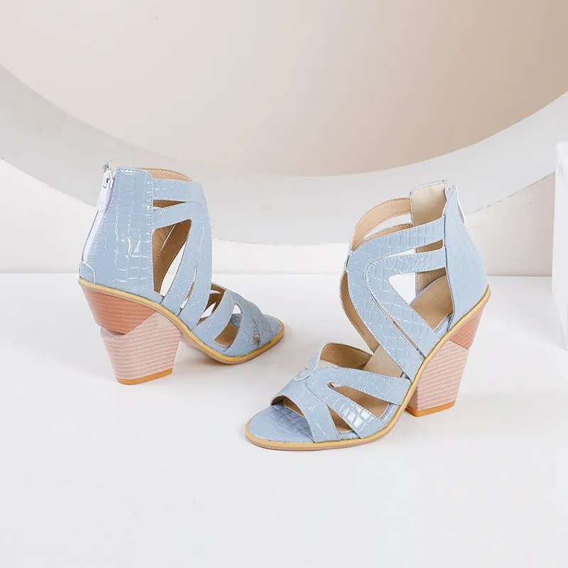 Bigsizeheels Trendy Chunky Heel Slip-On Western Slippers - Sky blue