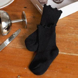 Black cotton lettuce edge baby toddler socks 1-3y
