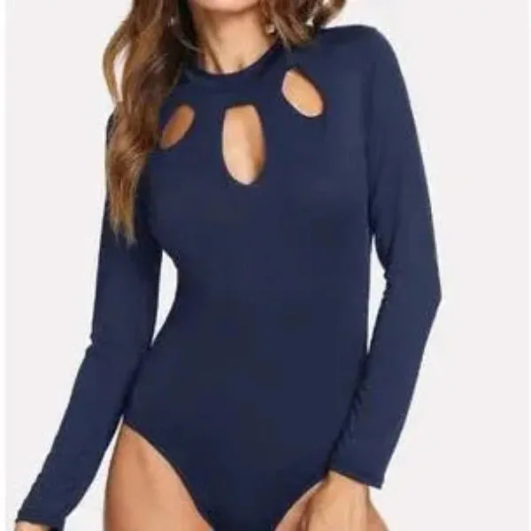 Black Cutout Long Sleeve Slim Sexy Solid Colour Jumpsuit