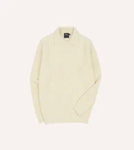 Ecru Alpaca Lambswool Ribbed Integral Collar Jumper
