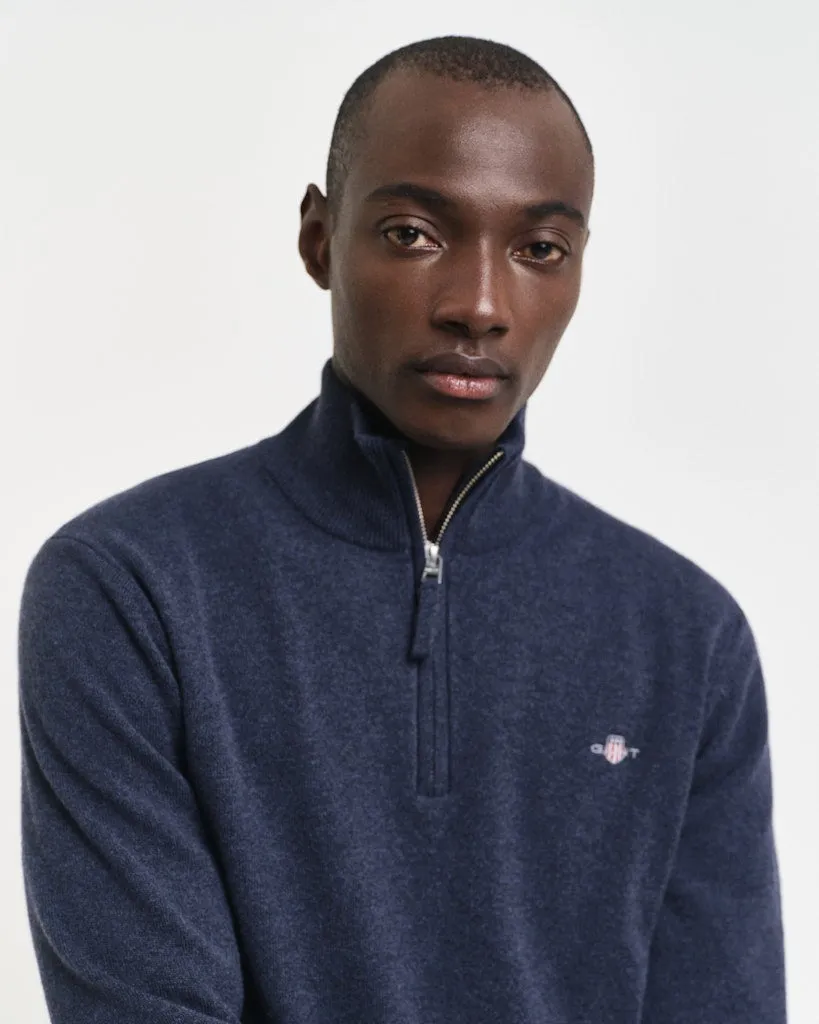 GANT - Superfine Lambswool Half Zip, Dark Navy Melange