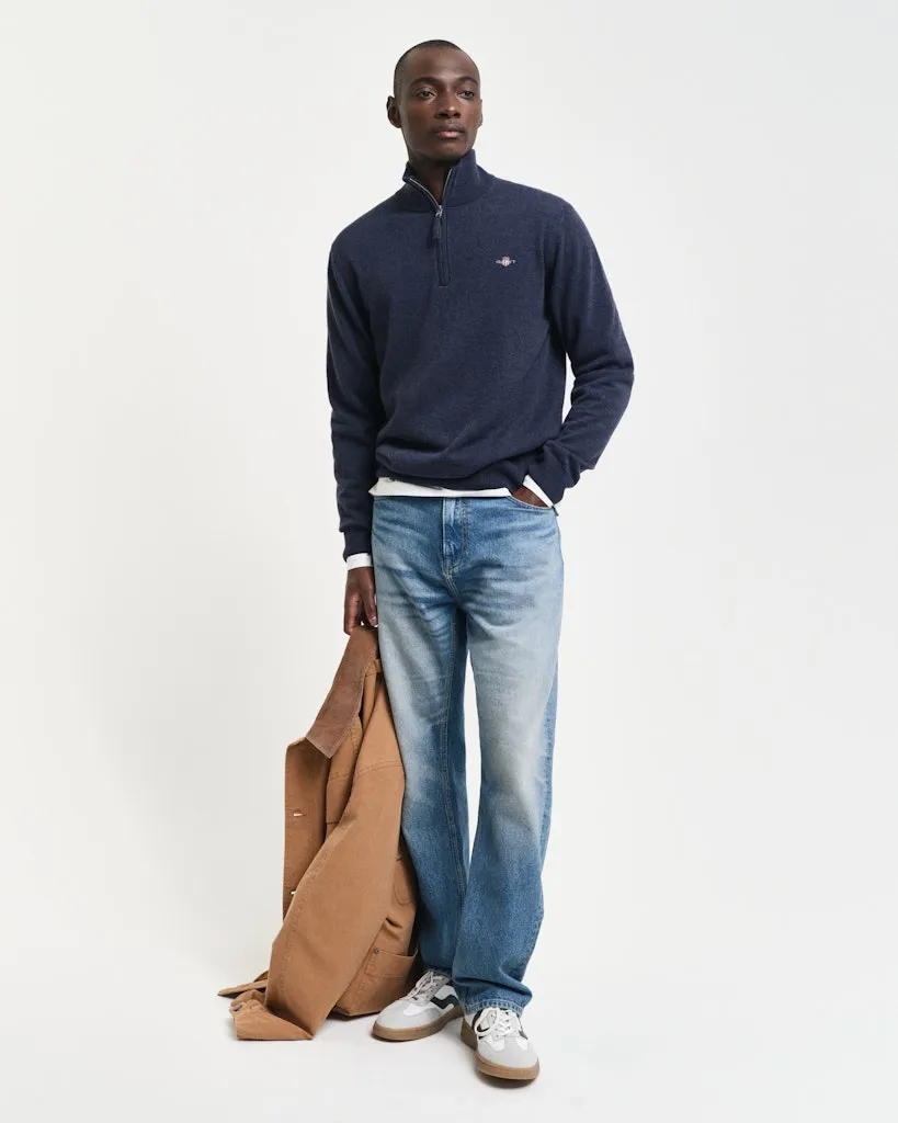 GANT - Superfine Lambswool Half Zip, Dark Navy Melange