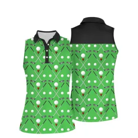 Green Golf Sleeveless Polo Shirt, Women's Sleeveless Polo Shirts Quick Dry Golf Shirt