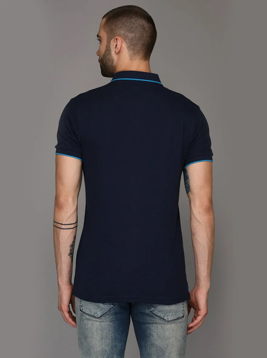 Greenfibre Navy Blue Slim Fit Polo T-Shirt