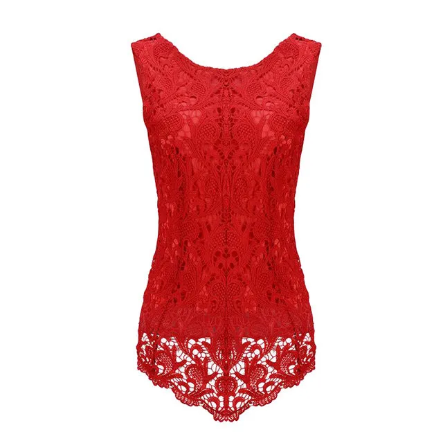 iMucci 9Colors White Lace Women Blouses Plus Size 5XL Black Womens Tops Chiffon Blouse Purple Sleeveless Shirt 3XL 4XL Shirts