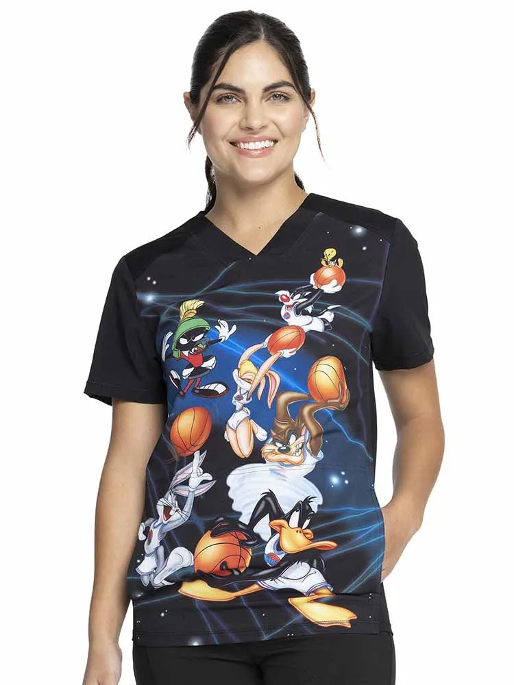 Tooniforms Unisex V-Neck Print Scrub Top | Space Jam